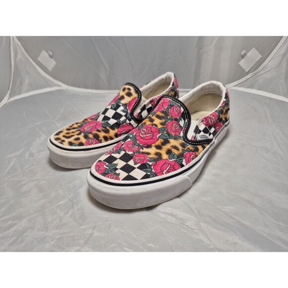 Vintage Discontinued Vans Mens 5 W 6.5 Checkered Cheetah Rose Print - Picture 1 of 6